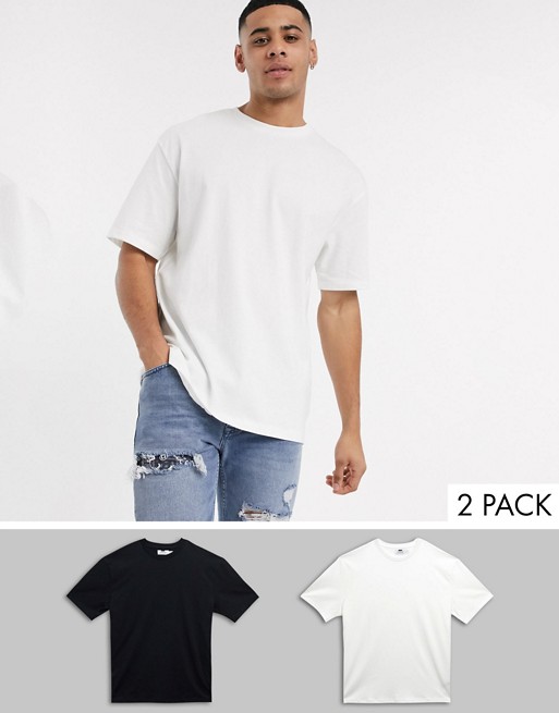 Topman 2 pack oversized t-shirts in black and white