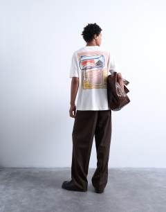 Oversized fit t-shirt with abstract block print in ecru