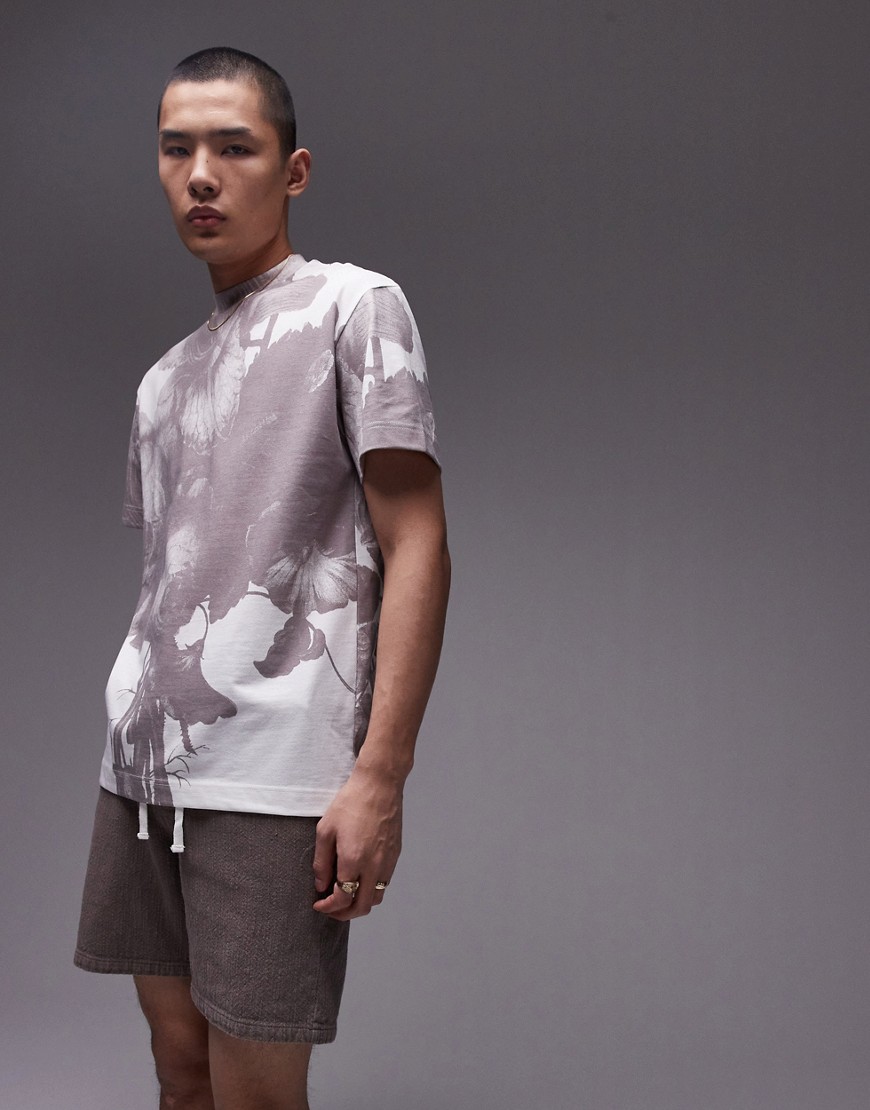 Topman oversized fit t-shirt with all over floral print in multi