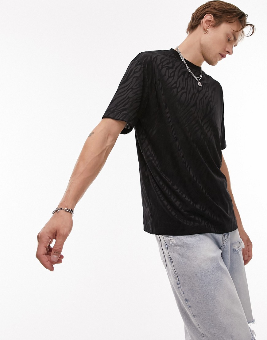 Topman oversized fit t-shirt with animal jacquared in black