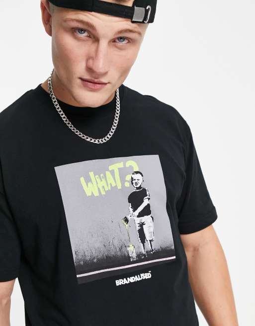 Topman oversized fit t-shirt with Banksy brandalised t-shirt in black