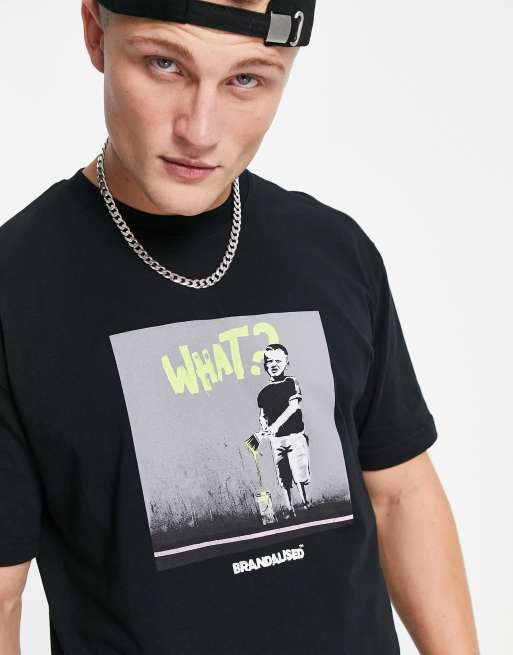 Topman oversized fit t-shirt with Banksy brandalised t-shirt in black ...