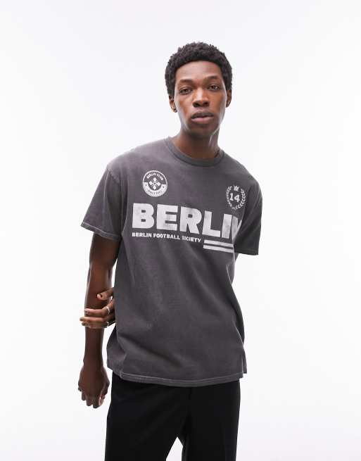 Topman oversized fit t-shirt with Berlin print in washed black