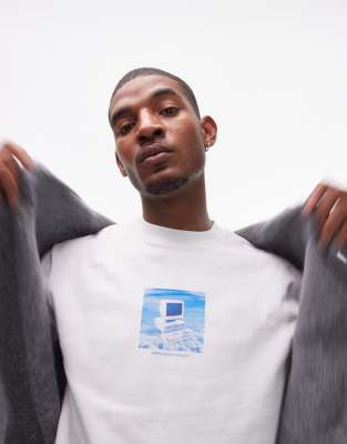 Topman Oversized Fit T-shirt With Computer Print In White