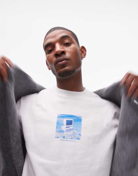 Topman oversized fit T-shirt with computer print in white - view 1