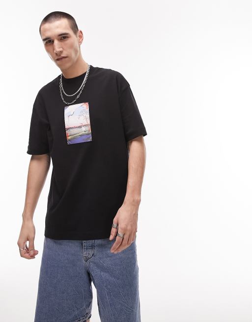 Topman oversized fit t-shirt with crane box print in black