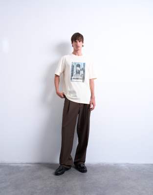 Topman Oversized Fit T-shirt With Doorway Image Print And Embroidery In White