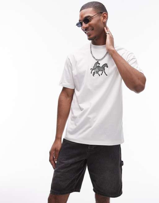 Topman oversized fit t-shirt with embroidered zebra in white
