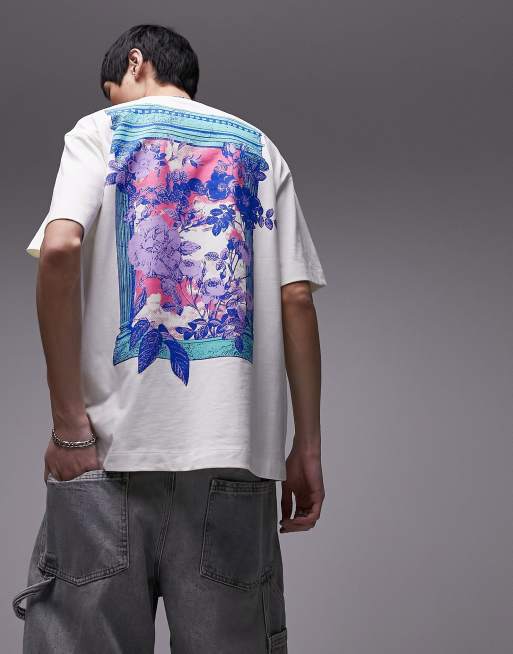 Topman oversized fit t-shirt with floral columns print in ecru