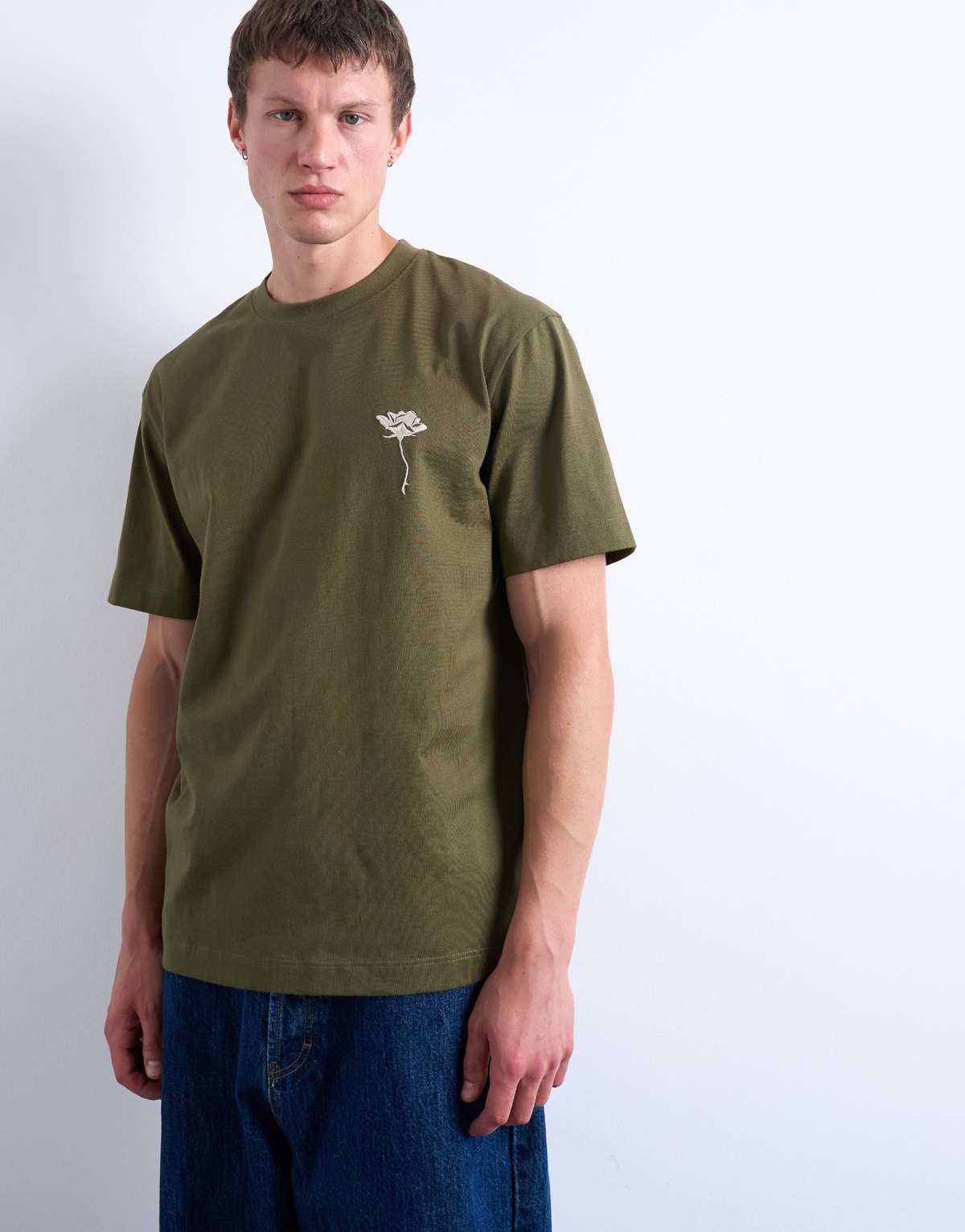 Topman oversized fit t-shirt with floral embroidery in khaki
