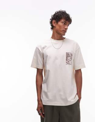 oversized fit T-shirt with floral line drawing embroidery in ecru-White