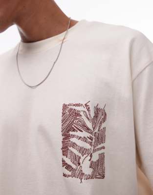 Topman Oversized Fit T-shirt With Floral Line Drawing Embroidery In White