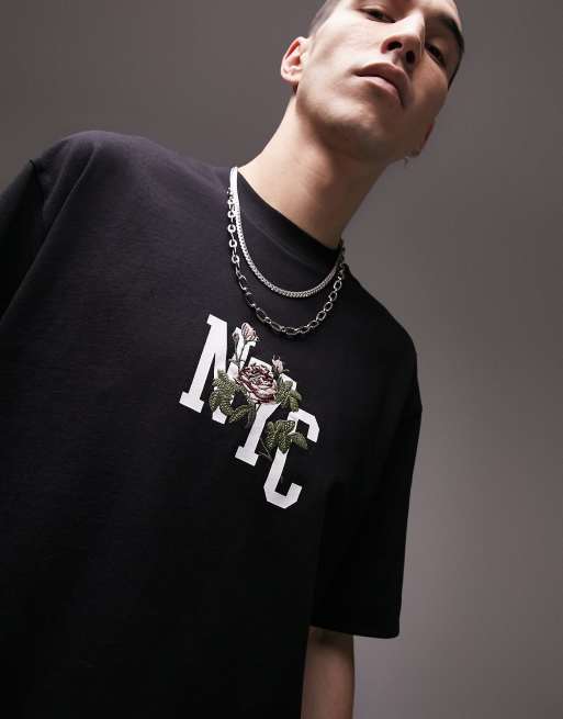 CHAIN DETAIL OVERSIZED TSHIRT IN BLACK