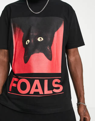 Topman oversized fit t-shirt with Foals cat print in black