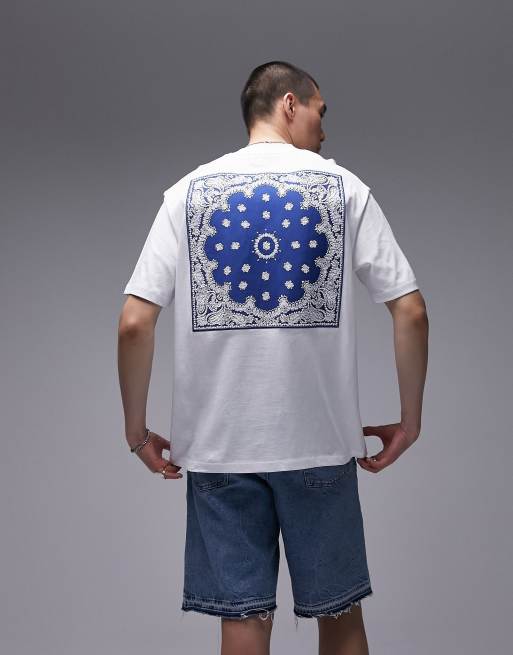 Topman oversized fit t-shirt with front and back bandana print in white
