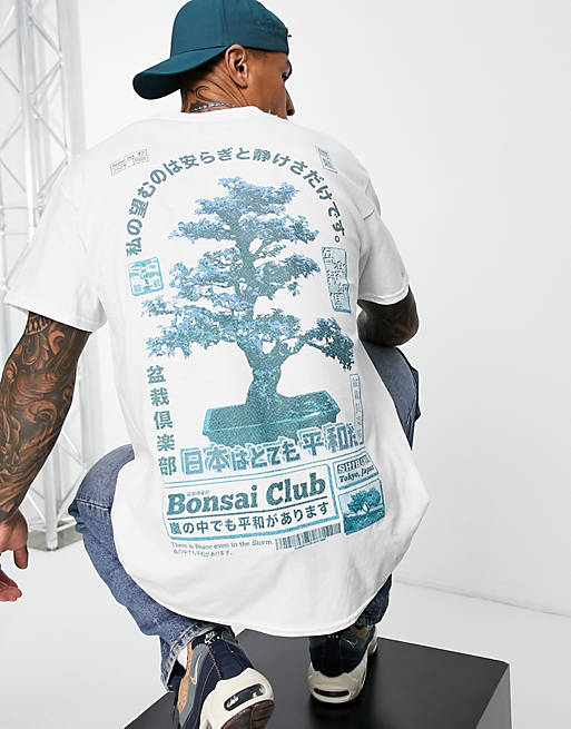 Topman oversized fit t-shirt with front and back bonsai print in white 