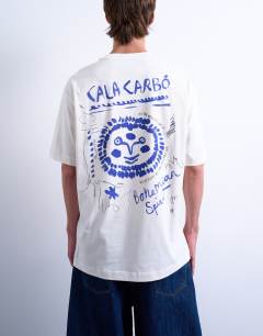 Oversized fit t-shirt with front and back Cala Carbo print in ecru