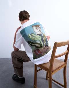 Oversized fit t-shirt with front and back collage floral print in white