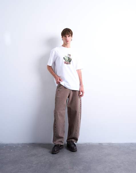 Topman oversized fit T-shirt with front and back collage floral print in white - view 1