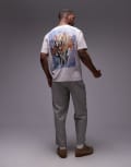 [Topman] Topman oversized fit t-shirt with front and back daffodils print in stone-Grey L GREY