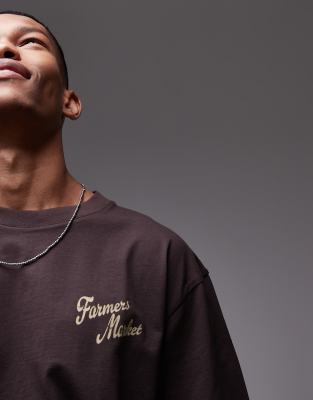 Topman Oversized Fit T-shirt With Front And Back Farmers Market Print In Brown