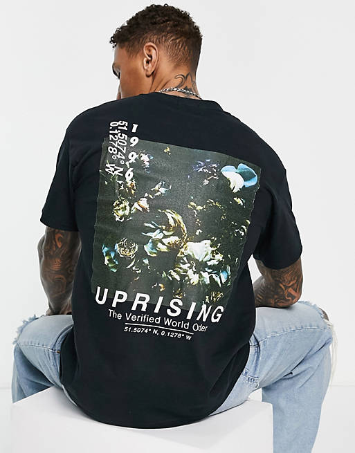 T-Shirts & Vests Topman oversized fit t-shirt with front and back floral print in black 