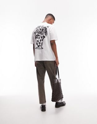 Topman oversized fit t-shirt with front and back floral vase print in white