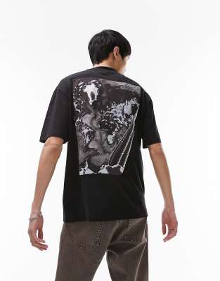 Topman oversized fit t-shirt with front and back folded map print in black