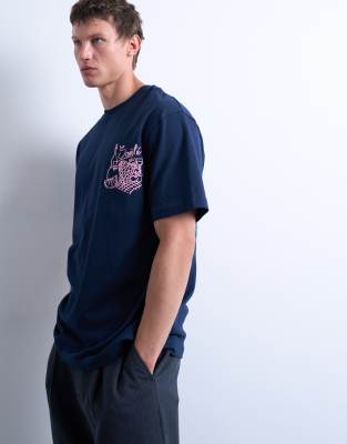 Topman Oversized Fit T-shirt With Front And Back Fruit And Wine Print In Blue