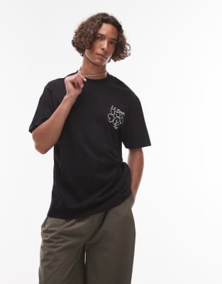 Topman Oversized Fit T-shirt With Front And Back Le Marais Raised Print In Black