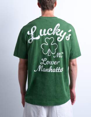 oversized fit t-shirt with front and back lucky print in washed green