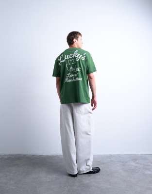 Topman Oversized Fit T-shirt With Front And Back Lucky Print In Green