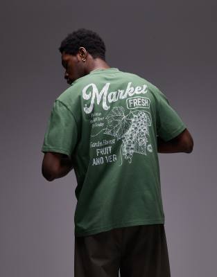 oversized fit t-shirt with front and back market print in washed green