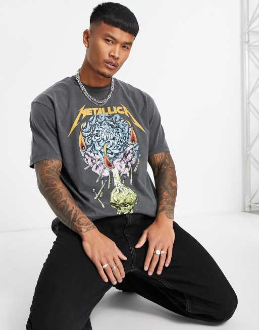 faglært blod Staple Topman oversized fit t-shirt with front and back Metallica tour print in  washed black | ASOS