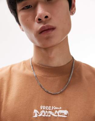 Topman Oversized Fit T-shirt With Front And Back Raised Free Your Mind Print In Brown