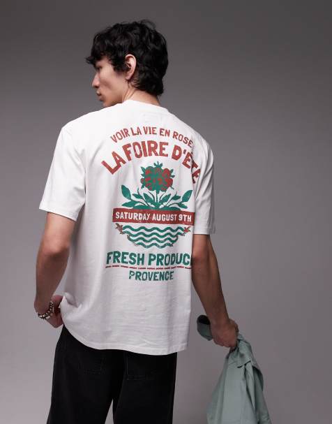 Topman oversized fit t-shirt with front and back roses print in ecru - view 1