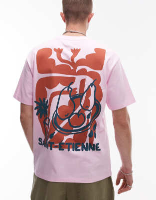 oversized fit T-shirt with front and back Saint Etienne print in pink
