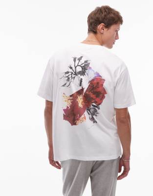 Topman Oversized Fit T-shirt With Front And Back Scanned Floral Print In White