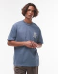 [Topman] Topman oversized fit t-shirt with front and back Soho print in blue XS Dark blue
