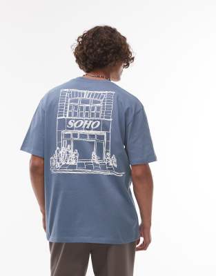 Topman Oversized Fit T-shirt With Front And Back Soho Print In Blue