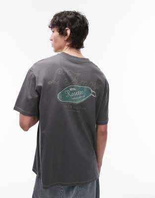 Shop Topman Oversized Fit T-shirt With Front And Back Swing Tag Print And Embroidery In Gray