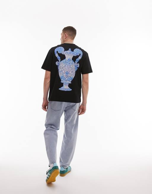 Topman oversized fit t-shirt with front and back urn print in black