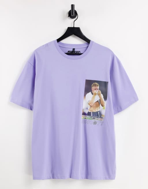 Topman oversized fit t-shirt with Gazza print in lilac