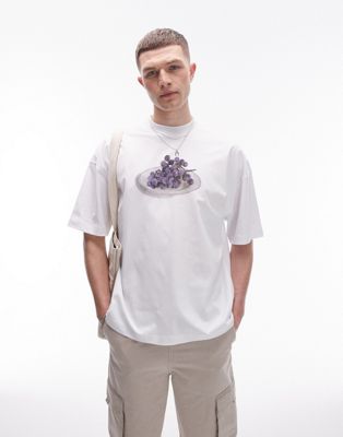 Topman oversized fit t-shirt with grape print in white
