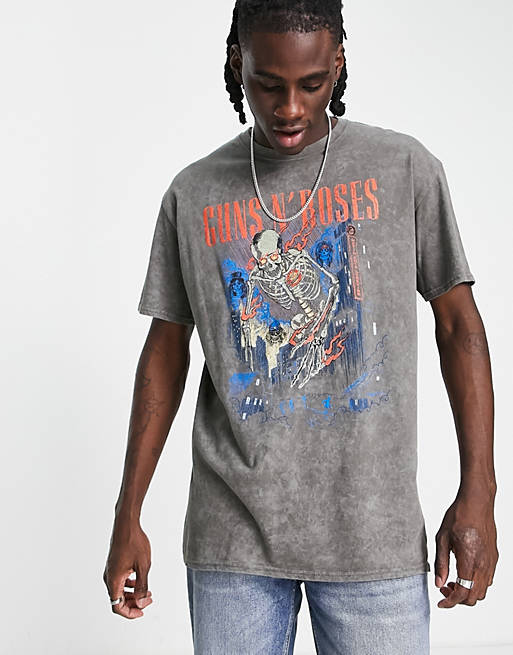 T-Shirts & Vests Topman oversized fit t-shirt with Guns N Roses print in washed grey 