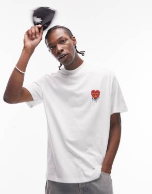 Topman oversized fit t-shirt with heart tattoo embroidery in white