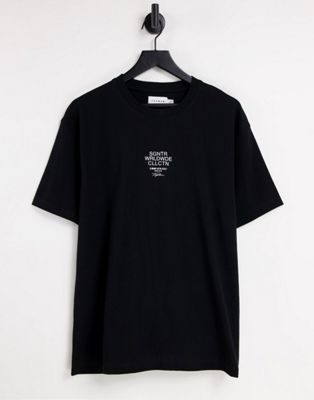 Topman oversized fit t-shirt with high build Signature chest print in black