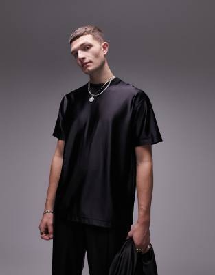 Topman oversized fit t-shirt with high shine in black