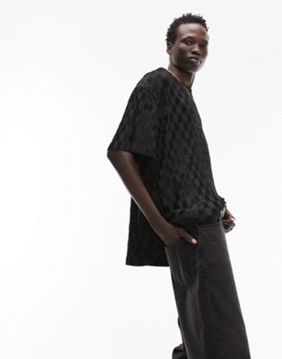 Topman oversized fit t-shirt with jacquard plisse in black