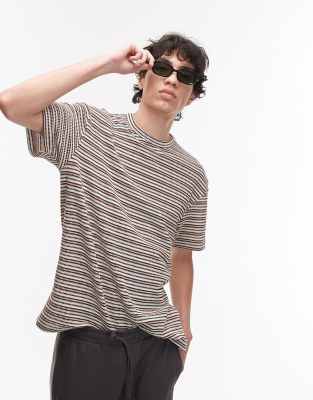 oversized fit t-shirt with knit stripes in dark red-Brown